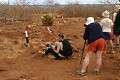 Photographes sur le sentier de visite, en train de photographier un fou à pieds bleus. Ile de north seymour – Galápagos Ref:37079